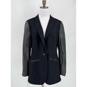 Vintage Emil Rutenberg Womens Black Wool Leather Sleeves Blazer Jacket Sz 12